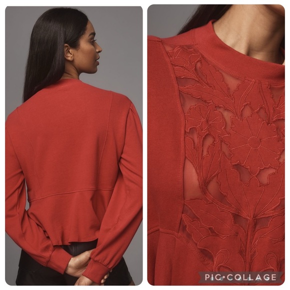 NWT new medium Anthropologie cutwork swing top red pink wine long sleeve lace - Picture 12 of 17